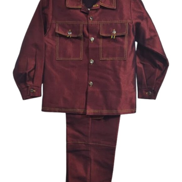 Vintage Annie Kids 7/8 Red Metallic Matching Boys Long Sleeve Shirt & Pant 7/ 8 - Picture 2 of 11